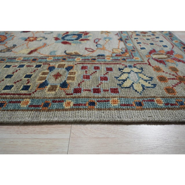Contemporary 8x10 Iris Oushak Beige Floral Modern Hand Knotted Wool Carpet Rug For Sale - Image 3 of 6