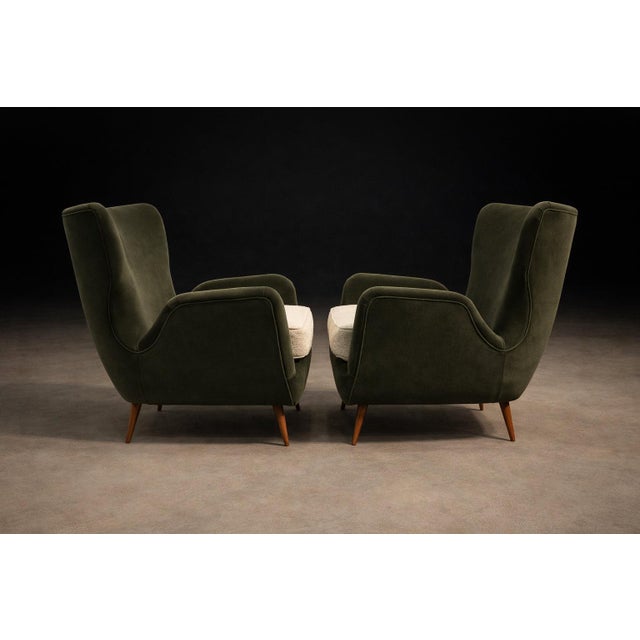 Armchairs with Pouf in Caviúna Wood, Mohair & Bouclé by Carlo Hauner, Brazil, 1950s — Lot 209D For Sale In New York - Image 6 of 17