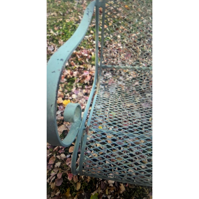Turquoise Vintage Wrought Iron Russell Woodard Patio Set Table, 4 Chairs, Side Table, Attributed For Sale - Image 8 of 9