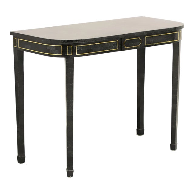 Maitland Smith Tessellated Green Marble With Brass Inlay Neoclassical Console Table For Sale