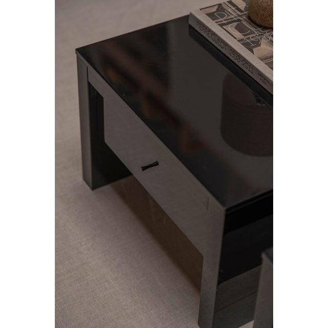 Italian Black Lacquered Saratoga Bedside Tables attributed to Massimo and Lella Vignelli for Poltronova, 1970s, Set of 2 For Sale - Image 12 of 18