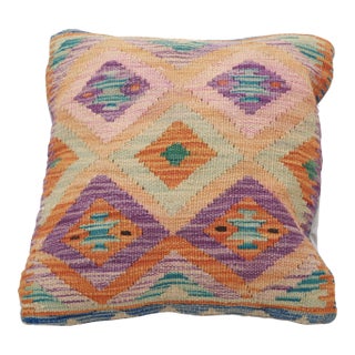 Arteverk Handwoven Afghan Kilim Pillow — Purple & Orange Diamond Lattice For Sale
