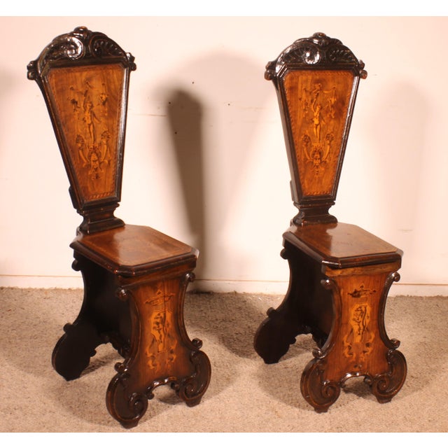 Wood Walnut and Marquetry Step Stools, 1800s, Set of 2 For Sale - Image 7 of 13