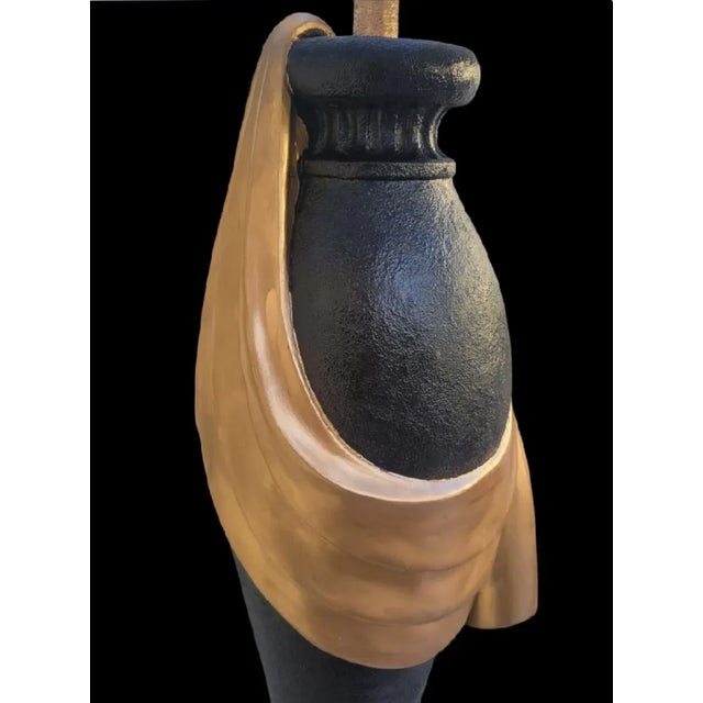 Vintage Serge Roche Style Hollywood Regency Black Gold Draped Huge Floor Lamp For Sale In West Palm - Image 6 of 10