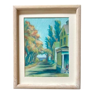 Framed Impressionist Original Pastel Painting of Colorful Plein Air Landscape, "Autumn Avenue" For Sale