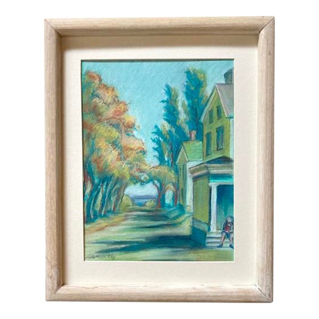 Framed Impressionist Original Pastel Painting of Colorful Plein Air Landscape, "Autumn Avenue" For Sale