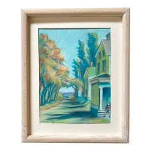 Framed Impressionist Original Pastel Painting of Colorful Plein Air Landscape, "Autumn Avenue"