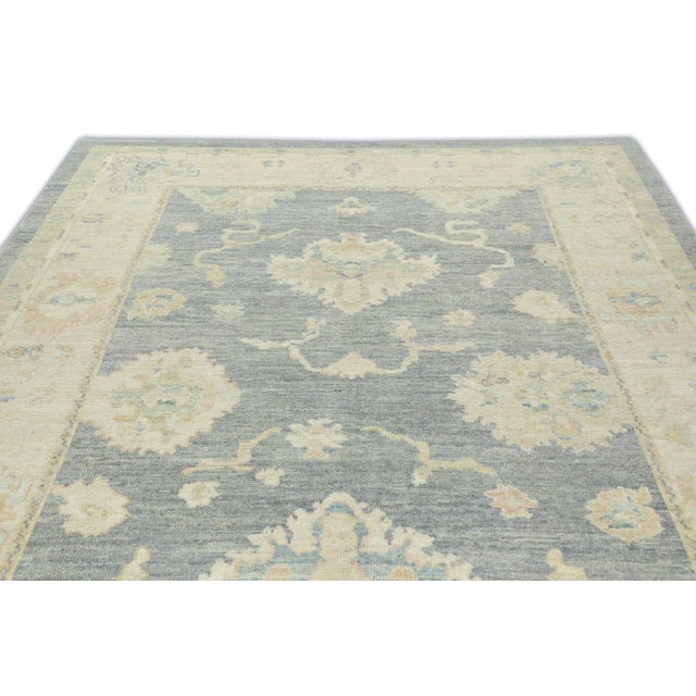 Early 21st Century Cool Coral Reef Gray Multicolor Handwoven Turkish Oushak Rug 7' X 10' For Sale - Image 5 of 7