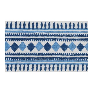 Sample - Schumacher Toula Hand Blocked Linen Tape in Blues For Sale