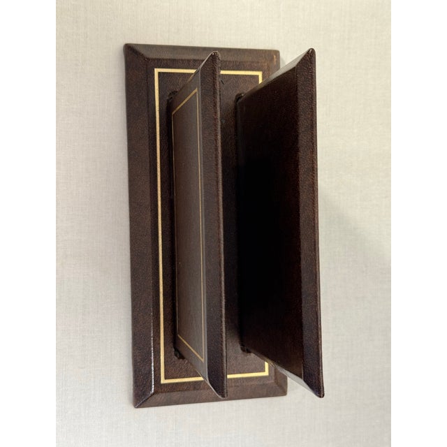 Vintage Traditional Genuine Brown Leather Gold Tooling Letter Holder Desk Set For Sale - Image 9 of 10