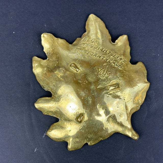 Signed Virginia Metalcrafters Solid Cast Brass Chrysanthemum Leaf Dish Tray circa 1948. Ships quickly via USPS!