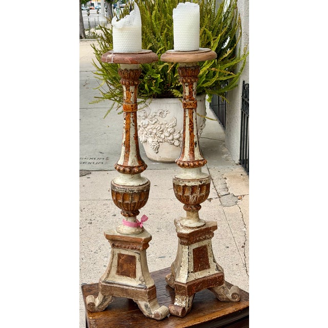 18th Century 18th Century Italian Giltwood Cathedral Altar Candlesticks For Sale - Image 5 of 8