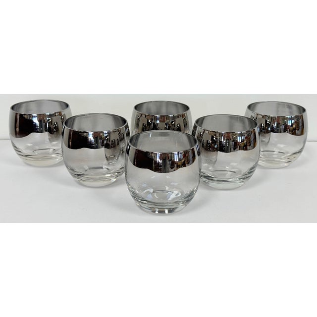 Vintage set of six (6) Mid-Century Modern Dorothy Thorpe style silver fade Roly Poly glasses. Little to no wear to silver....