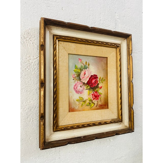 Vintage Oil on Canvas Floral Painting, Original Frame For Sale - Image 4 of 6
