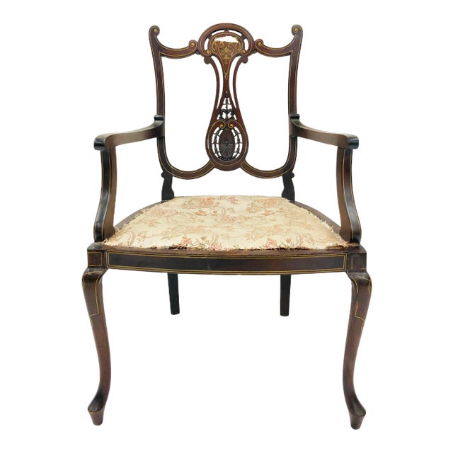 Antique Inlaid Edwardian Arm Chair For Sale