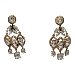 Vintage 1950s Signed Crown Trifari Clear Rhinestone Chandelier Clip Earrings- 2 Pieces