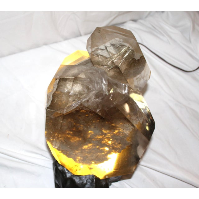 1990s Mid Century Modern Rock Crystal Lamp ,Bronze Base ,Rare Stone For Sale - Image 11 of 12