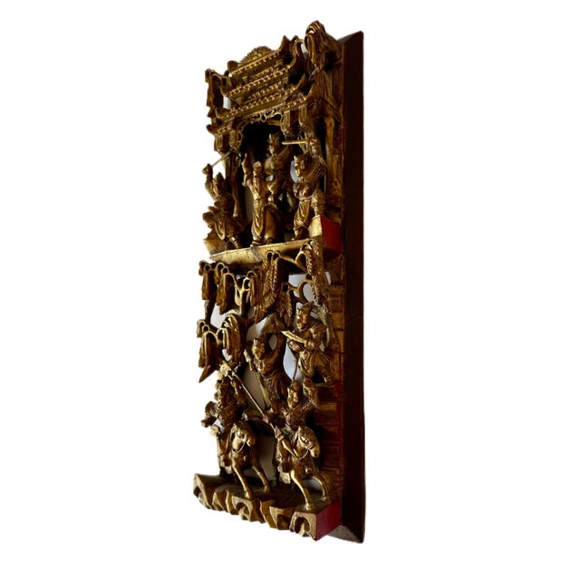 Chinese Antique Chinese Gilt-Wood High-Relief Carved Wall Panel For Sale - Image 3 of 11