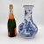 This large vintage Bombay Company vase features a blue and white Chinoiserie design with traditional Chinese landscape...