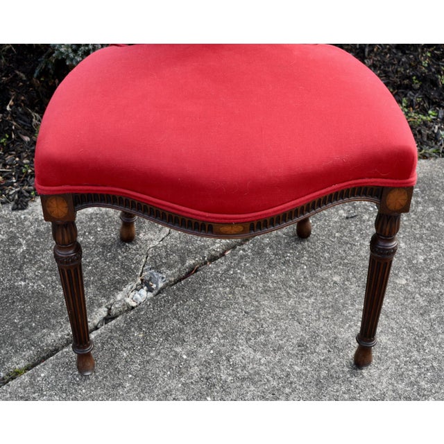 Vintage Set of Four Carved & Inlaid Regency Style Rounded Back Red Side Chairs For Sale - Image 11 of 13