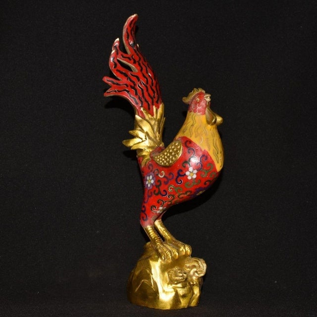 Late 19th Century Cloisonné Enamel Rooster Statue, Gilt Bronze Figure, 2.01kg For Sale - Image 4 of 9