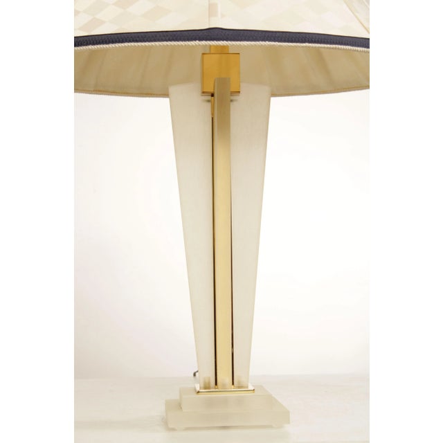 1990s Frederick Cooper Art Deco Style Lucite Brass Table Lamp For Sale - Image 9 of 13