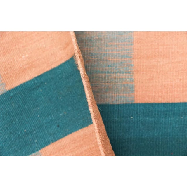 Mid-Century Modern Dusty Rose, Rust, Aqua and Chambray Moroccan Flatweave Kilim Wool Rug - 4x6 For Sale - Image 3 of 12