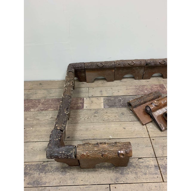 late c19th faux bois brown glazed decorative garden bed edging. fourteen pieces available comprising 11 straight edge and...