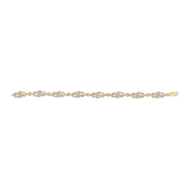 Contemporary 14K Yellow Gold Plated .925 Sterling Silver 1.0 Cttw Diamond Infinity Loop and Swirl Link Bracelet For Sale - Image 3 of 5