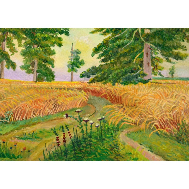 Mid Century Fields of Wheat Landscape by Genevieve Rogers For Sale - Image 4 of 5