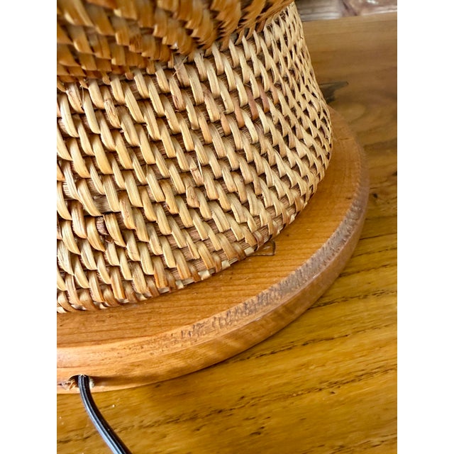 Brown Pair of Vintage Sculptural Woven Rattan Table Lamps With Original Shades For Sale - Image 8 of 12