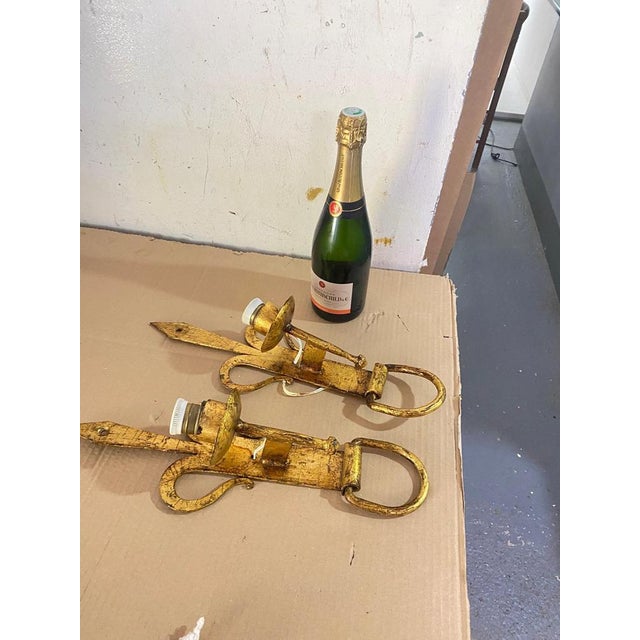 French Gilt Iron Sconces, 20th Century, Set of 2 For Sale - Image 14 of 15