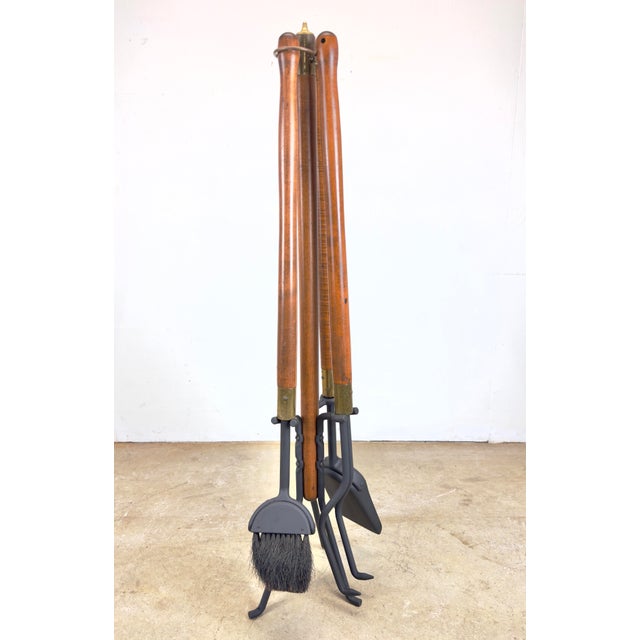 Mid 20th Century Mid Century Modern Walnut & Wrought Iron Fireplace Tool Set by Seymour For Sale - Image 5 of 10