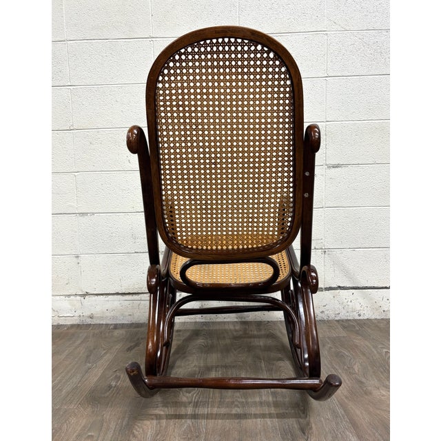 Vintage Thonet Style Bentwood Beechwood Cane Seat Cane Back Rocking Chair For Sale - Image 9 of 17