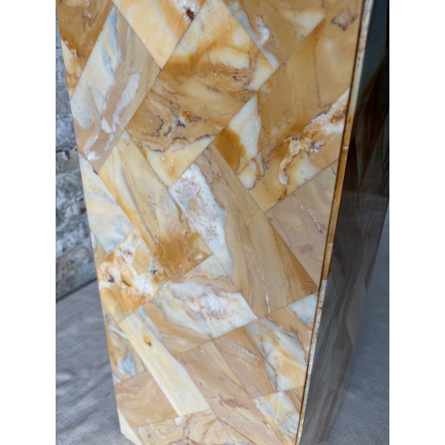 1970s Antique Golden Stone Mosaic Pedestal With Geometric Inlay For Sale - Image 5 of 10
