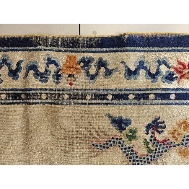 1920s 1920s Ivory Dragon Antique Chinese Silk & Metallic Threads Carpet 4'3" X 6'3" Handknotted Wool Rug For Sale - Image 5 of 14