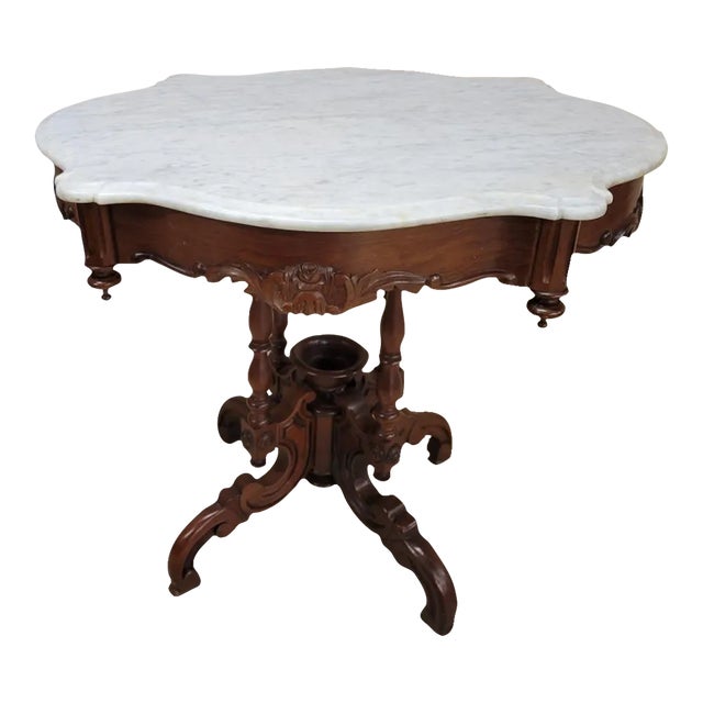 Victorian Renaissance Revival Walnut and Marble Turtle Top Table Chairish
