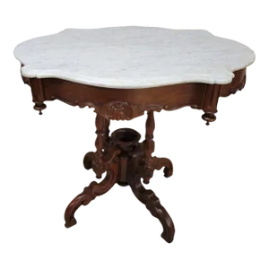 Victorian Renaissance Revival Walnut and Marble Turtle Top Table