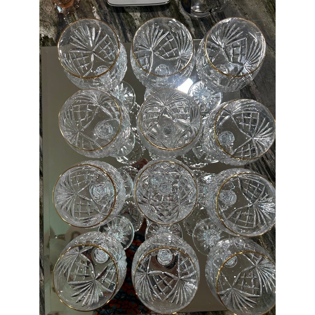 1970s Miller Rogaska Baloon Wine Glasses in the Richmond Pattern With Gold Trim on Top Edge- Set of 12 For Sale In Sacramento - Image 6 of 12