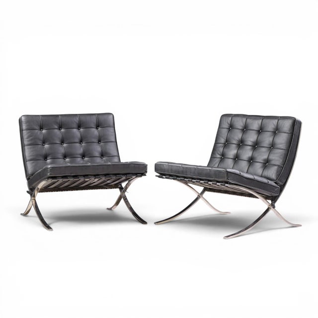 Mid-Century Modern Mies Van Der Rohe for Knoll Mid Century Barcelona Chairs - Pair For Sale - Image 3 of 13