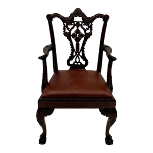 Hand Carved Mahogany English Chippendale Style Armchair