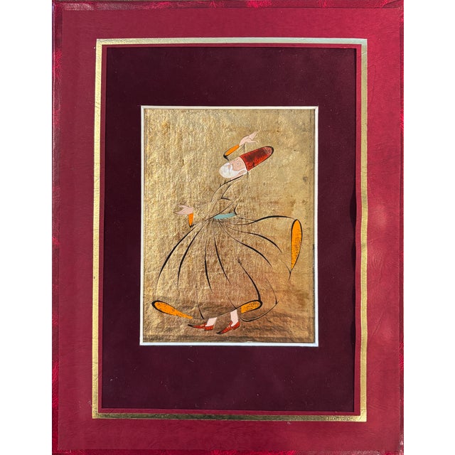 Paper Late 19th Century Turkish/Ottoman Whirling Dervish Miniature Painting on Manuscript Paper For Sale - Image 7 of 9