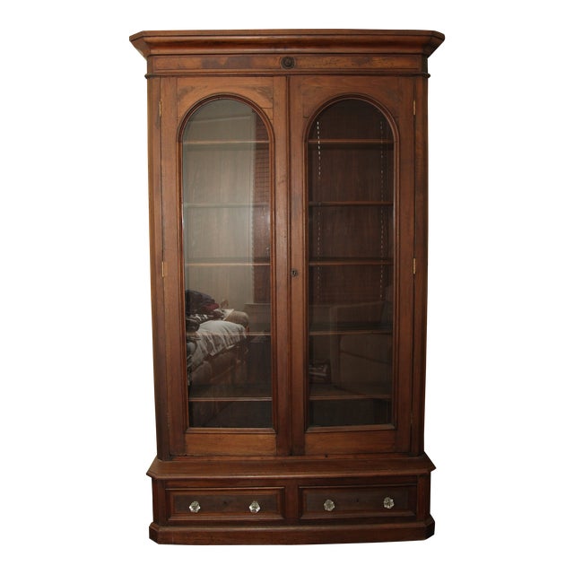 Late 19th Century Antique Walnut Bookcase With Glass Doors Chairish