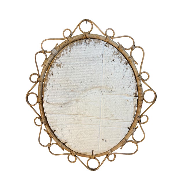 1950s Vintage French Oval Rattan Mirror, 1950s For Sale - Image 5 of 11