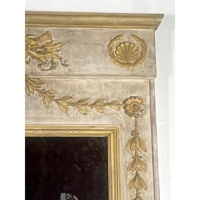 Pair of Carved Wood Painted Trumeau Mirror C. 1930 For Sale - Image 9 of 12
