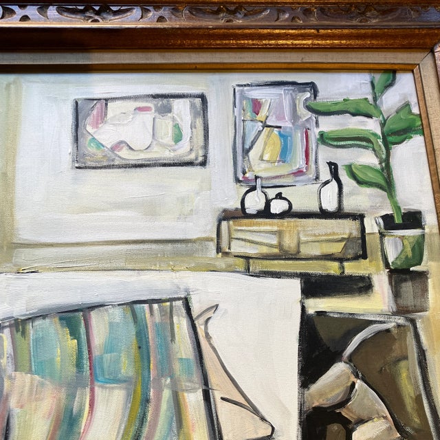 Contemporary Original Stewart Ross Modernist Interior With Female Nude & Dog Vintage Frame For Sale - Image 4 of 5