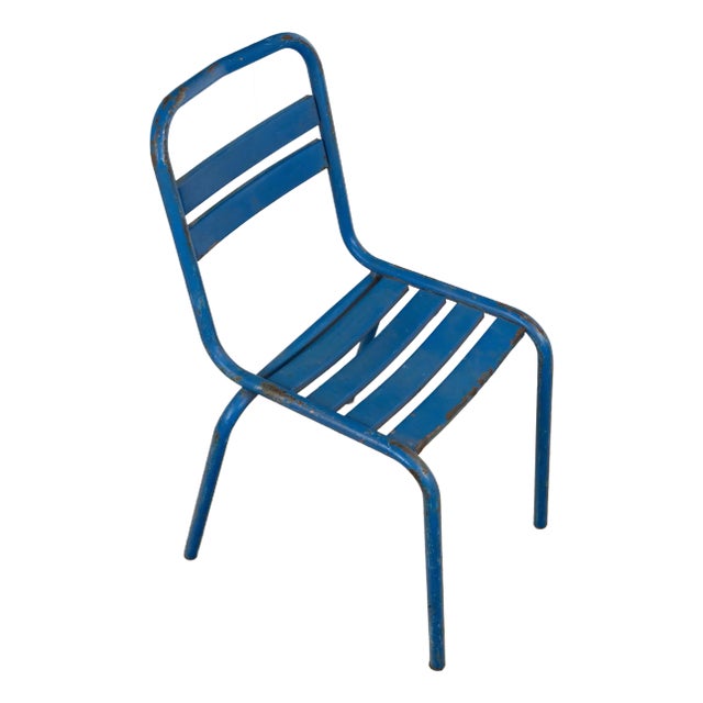 Mid 20th Century Vintage Industrial European Blue Steel Chair For Sale