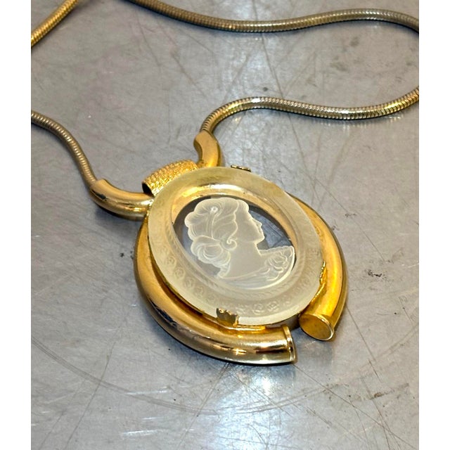 Postmodern Gold Tone/Lucite Cameo Pendant Necklace For Sale - Image 3 of 6