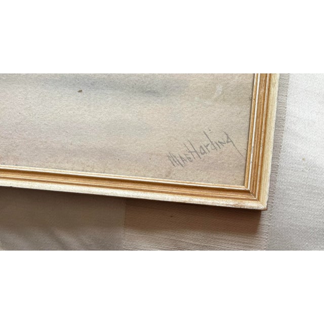 Blue Mid 20th Century Vintage Original Watercolor on Paper by Mae Harding, Framed For Sale - Image 8 of 8