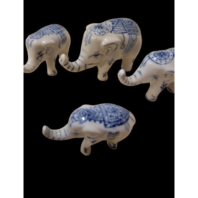 Delft Vintage Blue White Chinoiserie Miniature Delft Style Elephant Room Decor Statues- Set 4 For Sale - Image 4 of 7